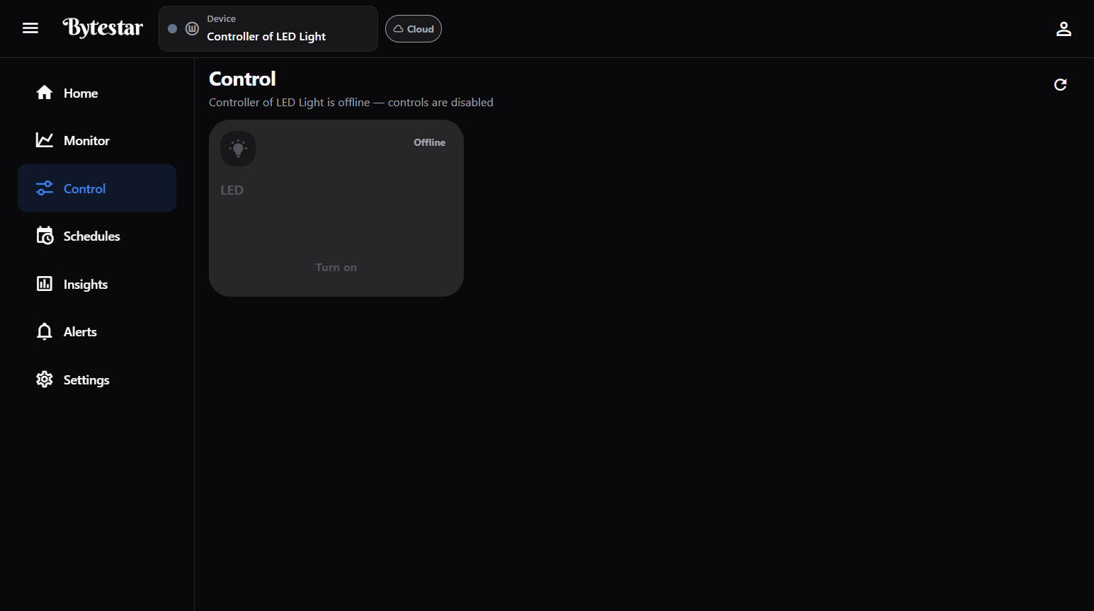 Control screen in the ByteStar App