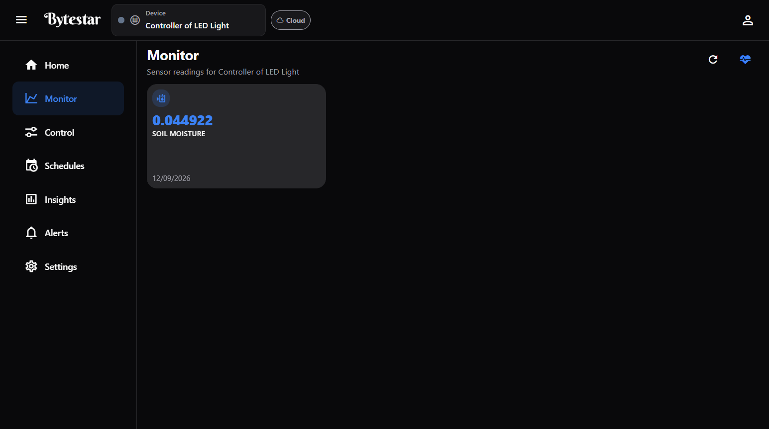 Monitor screen in the ByteStar App